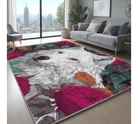 Fluffy Rug Illustration Animal Rose Wolf Shaggy Soft Home Area Rug for Bedroom Hall Kids Baby Room Hallway Runners Carpet Mat Colorful, 160 x 230 cm