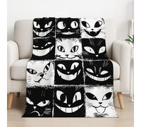 Fluffy Silk Touch Comic Fleece Blanket Plaid Pattern Cute Cat Lightweight For Bed, Sofa & Couches 32in × 59in (80cm × 150cm),Black White
