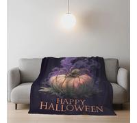 Fluffy Silk Touch Fantasy Fleece Blanket Spider Pumpkin Halloween Lightweight For Bed, Sofa & Couches 32in × 59in (80cm × 150cm),Purple Orange