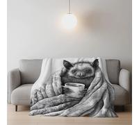 Fluffy Silk Touch Minimalist Throw Blanket Line Bat Coffee Printed Fit All Season For Bed, Sofa & Couches 32in × 59in (80cm × 150cm),Black White