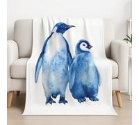 Fluffy Silk Touch Watercolor Fleece Blanket Minimalist Tranquil Penguin Wrinkle-Resistant Home Decor For Bed, Sofa & Couches 32in × 59in (80cm × 150cm),White Blue