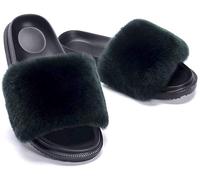 Fluffy Sliders Grey,Rabbit Plush EVA Sole Fashion Plush Flip-Flops Super Fluffy Non-slip Wear-resistant Sole Fur Slides with Arch Support Open Toe Flat Sandals for Indoor Outdoor Flat Slippers