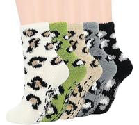 Fluffy Slipper Socks for Women - 5 Pairs With Grippers, Warm Bed Socks, Ladies Tights in Five Colors, One Size