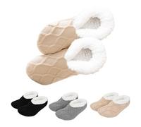 Fluffy Slipper Socks for Women Large Size Non-Slip Home Socks with Soft Fluff Lining Knitted Warm Winter Bed Socks Cozy Gifts (Beige, L, Adult, Women, Large, Alpha, UK Footwear Size System, Medium)