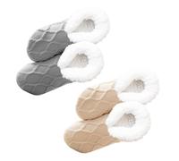Fluffy Slipper Socks for Women Non-Slip Home Socks with Soft Fluff Lining Knitted Warm Winter Bed Socks Cozy Gifts (Grey+Beige, L, Adult, Women, Large, Alpha, UK Footwear Size System, Medium)