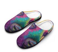 Fluffy Slippers Colorful Buffalo Painting Home Slippers For Winter | Slides Washable Warm Fuzzy Slippers For Indoor Women Mens