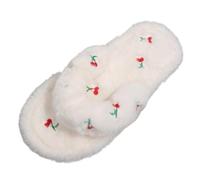 Fluffy Slippers for Women Cherry Embroidery Thick Cosy Non-Slip Flip-flops | Ladies Closed Toe Plush House Slippers,Indoor Outdoor Faux Fur Flip Flops, Memory Foam Sherpa Fleece Sliders Non-Slip Slipper