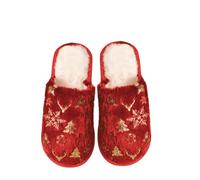 Fluffy Slippers for Women Christmas Glitter Printed Slipper Winter Warm Home Shoes Soft Cozy Faux Fur Fleece Lined Slipper Plush Anti-Skid House Slippers for Indoor Outdoor