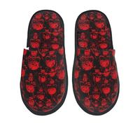 Fluffy Slippers Red Skulls Unisex Hotel Slippers Reusable Indoor Shoes For Winter Men Spa M