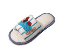 Fluffy Slippers Women Cute Striped Dog Embroidery Open Toe House Slides | Women 's Soft Fuzzy Slippers, Memory Foam Ladies House Shoes with Non-Slip Sole, Slip-on Slipper for Indoor Bedroom Wear