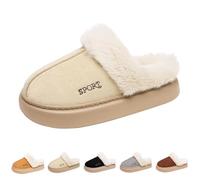 Fluffy Slippers Women, Winter Warm Mens Slippers with Memory Foam, Suede Fur Lined Moccasin House Slipper, Non-Slip Soft Fuzzy Sliders Outdoor Indoor Beige