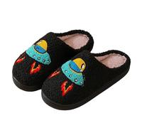 Fluffy Slippers Women's Winter Slippers with Plush Lining Felt Slippers Memory Foam Closed Non-Slip Slippers with Soft Sole Trendy Women's Shoes Winter Slippers at Home, black, 12 UK