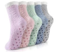 Fluffy Socks - 5 Pairs Grip socks for Women, Pilates Sock womens 4-7, Womens Thermal socks, Warm Soft Winter Fuzzy Socks for Women