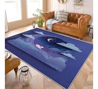 Fluffy Soft 3D Flannel Rug Cartoon Cute Moon Picture Short Pile Carpet for Bedroom, Purple Non-Slip Area rugs for Living Room and Playroom - Cozy Floor Mats for Kids Room 60x90 cm