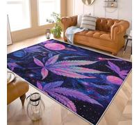 Fluffy Soft 3D Flannel Rug Colorful Marijuana Leaf Pattern Short Pile Carpet for Bedroom, Purple Non-Slip Area rugs for Living Room and Playroom - Cozy Floor Mats for Kids Room 120x170 cm