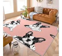 Fluffy Soft 3D Flannel Rug Cute French Bulldog Pattern Short Pile Carpet for Bedroom, Pink Non-Slip Area rugs for Living Room and Playroom - Cozy Floor Mats for Kids Room 60x90 cm