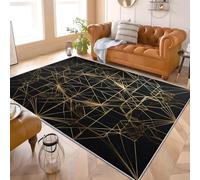 Fluffy Soft 3D Flannel Rug Geometric Creative Lines Short Pile Carpet for Bedroom, Gold Non-Slip Area rugs for Living Room and Playroom - Cozy Floor Mats for Kids Room 80x150 cm