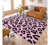 Fluffy Soft 3D Flannel Rug Leopard Print Creative Pattern Short Pile Carpet for Bedroom, Pink Non-Slip Area rugs for Living Room and Playroom - Cozy Floor Mats for Kids Room 120x170 cm