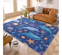 Fluffy Soft 3D Flannel Rug Marine Life Theme Short Pile Carpet for Bedroom, Blue Non-Slip Area rugs for Living Room and Playroom - Cozy Floor Mats for Kids Room 120x170 cm