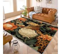 Fluffy Soft 3D Flannel Rug Plants, Florals & Cheetahs Short Pile Carpet for Bedroom, Brown Non-Slip Area rugs for Living Room and Playroom - Cozy Floor Mats for Kids Room 180x240 cm