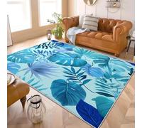Fluffy Soft 3D Flannel Rug Tropical Plant Monstera Short Pile Carpet for Bedroom, Blue Non-Slip Area rugs for Livingand Playroom - Cozy Floor Mats for Kids80x150 cm