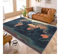 Fluffy Soft 3D Flannel Rug World Map Pattern Short Pile Carpet for Bedroom, Gold Non-Slip Area rugs for Living Room and Playroom - Cozy Floor Mats for Kids Room 60x90 cm