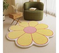 Fluffy Soft Flower Shaped Rug Nordic Petal Round Floor Mat Washable Non slip Shaggy Rug for Kids Room Living Room Bedroom Decoration (Yellow 60cm)