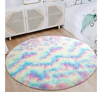 Fluffy Soft Round Area Rugs for Kids Girls Room Rainbow Tie Dye Plush Shaggy Carpet Cute Circle Furry Nursery Rug for Teen's Bedroom Living Room Home Decor Floor Mat,Color,60 * 60cm
