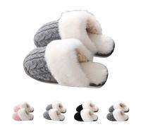 Fluffy Soft Slippers Womens Plush Slippers Slip On Fluffy Collar Slipper Cozy Knitted Printed Slipper Winter Thermal Sliders Warm Bedroom Sliders Plush Fleece Lined Shoes For House