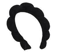 Fluffy Spa Headband for Women & Girls, Soft Sponge Makeup Headband, Comfortable Padded Facial for Yoga and Face Wash, White Puffy Design (Black)