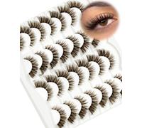 Fluffy Strip Lashes D Curl Fox Eye Lashes Brown Eyelashes 14pairs Cat Eyelashes Soft and Reusab 100% Handmade by Obeyalash (Style-Brown DG18)