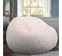 Fluffy Stuffed Animal Storage Bean Bag Chair Cover (No Filler), Faux Fur Comfy Bean Bag Cover for Organizing Plush Toys or Textile, for Adults Teens Kids Girls, Beige