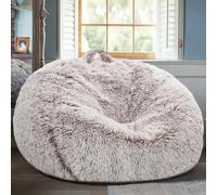 Fluffy Stuffed Animal Storage Bean Bag Chair Cover (No Filler), Faux Fur Comfy Bean Bag Cover for Organizing Plush Toys or Textile, for Adults Teens Kids Girls, Heather Camel