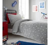 Fluffy Teddy Fleece Glow in the Dark Duvet Cover with Pillowcase Set Smart Living Mid Grey Double