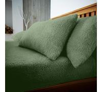 Fluffy Teddy Fleece Pillow Cases 2 Pack, Plain Thermal Teddy Bear Stitch Bedding Pillowcases, Polyester Fabric Super Soft Bed Pillow Cover, Sage Green, 50 Cm x 75 Cm