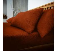 Fluffy Teddy Fleece Pillow Cases 2 Pack, Plain Thermal Teddy Bear Stitch Bedding Pillowcases, Polyester Fabric Super Soft Bed Pillow Cover, Burnt Orange, 50 Cm x 75 Cm
