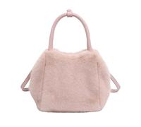 Fluffy Tote Bag Small Handbag Autumn Winter Shoulder Bag Plush Top-Handle Bags Solid Color Messenger Women Retro Crossbody(Pink)