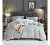 Fluffy Velvet King Duvet Cover Set Light Gray Warm Bedding for Fall Winter