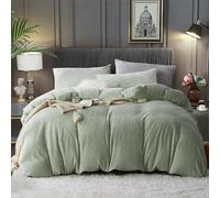 Fluffy Velvet King Duvet Cover Set Sage Green Warm Bedding for Fall Winter