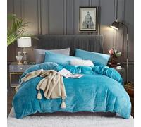Fluffy Velvet Twin Duvet Cover Set Turquoise Warm Bedding for Fall Winter
