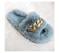 Fluffy Warm Slippers with Matte Gold Chain Home Thick Bottom Slippers for Women Home Fall Winter (Color : Size A: 36) (A 38)