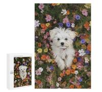 Fluffy White Dog in Flowers-1 Puzzle 1000 Teile Schwer Puzzle Spielzeug Lernspiel Impossible Herausforderungsspielzeug Für Erwachsene Kinder 1000 PCS