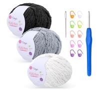 Fluffy Yarn for Crochet 50gx3 with 4mm Hook, Flutterby Chunky Yarn for Crochet, Soft Plush Chunky Thick Wool, Perfect for Baby Blankets & Amigurumi(3-Black)