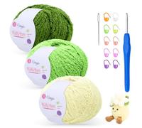Fluffy Yarn for Crochet 50gx3 with 4mm Hook, Flutterby Chunky Yarn for Crochet, Soft Plush Chunky Thick Wool, Perfect for Baby Blankets & Amigurumi (3-Green)