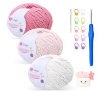Fluffy Yarn for Crochet 50gx3 with 4mm Hook, Flutterby Chunky Yarn for Crochet, Soft Plush Chunky Thick Wool, Perfect for Baby Blankets & Amigurumi(3-Rabbit)