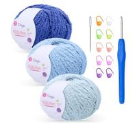 Fluffy Yarn for Crochet 50gx3 with 4mm Hook, Flutterby Chunky Yarn for Crochet, Soft Plush Chunky Thick Wool, Perfect for Baby Blankets & Amigurumi(3-Blue)