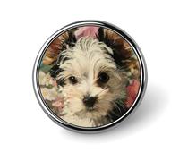 Fluffy Yorkie Puppy Round Enamel Brooch Pin Button Badges Decoration Hat Clothing Bag Accessories Gift Crafts
