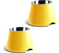 FluffyDream Elevated Dog Bowls, Sturdy Non-Slip Dog Bowl with Stainless Steel Bowl, Wearing Cone, Long Ears, LemonYellow 2 Packs, L (860ML / 3 Cups) for Medium Dogs