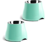 FluffyDream Elevated Dog Bowls, Sturdy Non-Slip With Stainless Steel Bowl, for Wearing Cone, Long Ears, Colorful Raised Bowls for Medium/Small Dogs, MintGreen 2 Packs, M (540ML / 2 Cups)