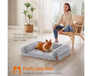 Fluffyhug Dog Couch, Spacious Bed For Mid-Sized Pets, Eggshell Foam Mattress With Removable Cover, Grey Ombré